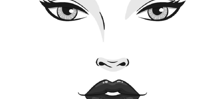 Monochrome face sketch with emphasized lips