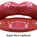 Close-up of glossy red lips with the text 'Super Nova LipSense' beneath (lipstick product image).
