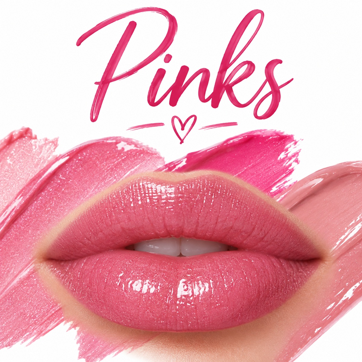 Pink LipSense lip color shades with glossy pink lips